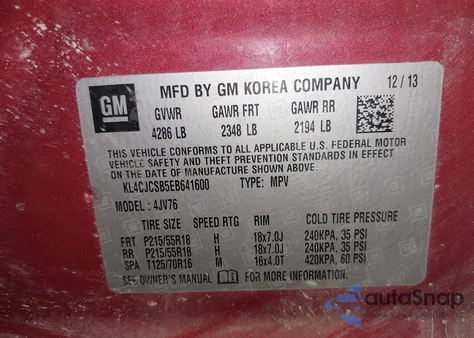 2014 Buick Encore Leather z USA, uszkodzony, nr VIN KL4CJCSB5EB641600